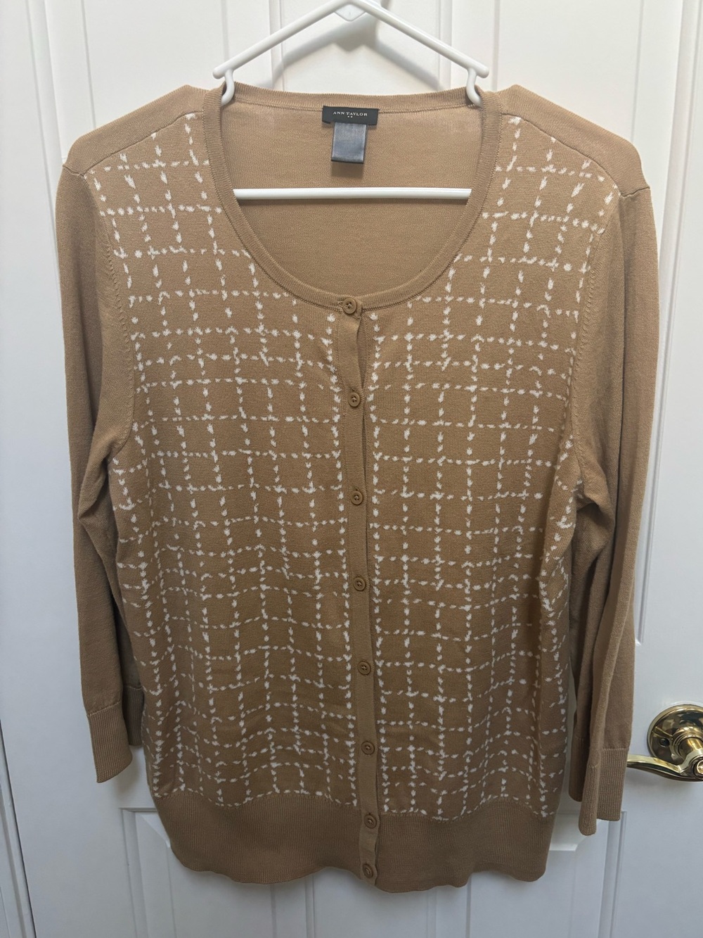Ann Taylor Camel Button-Front Cardigan Sweater